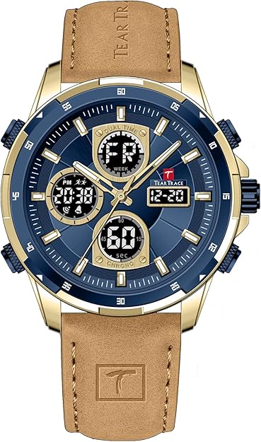 Watches for Men Luxury Waterproof Calendar Leather Strap Digital Chronograph Analog Wristwatch Mens Watches…