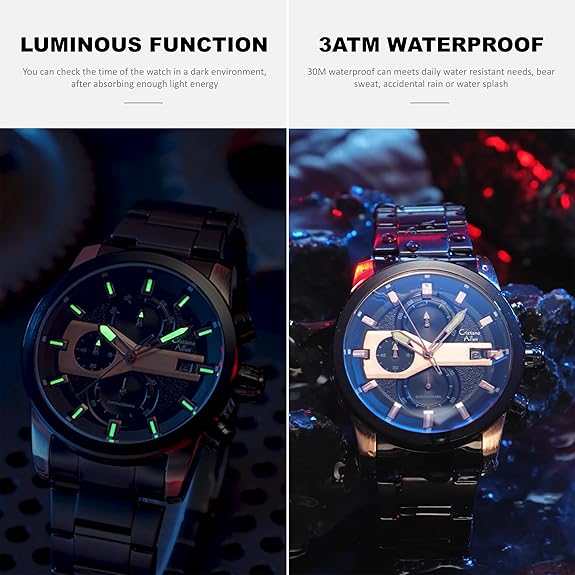 Watches for Men Analog Quartz Chronograph Stainless Steel Waterproof with Luminous, Date, Fashion Casual Sport Business Work Dress Mens Wrist Watch Luxury Gift (Blue Silver)