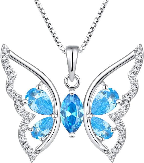 Butterfly Necklace for Women 925 Sterling Silver Birthstone Butterfly Pendant Jewelry Gifts