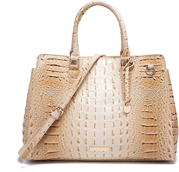 Women's Totes Briefcase for Work Waterproof Shoulder Bag Large Capacity Crocodile Embossed Vegan Leather Handbag