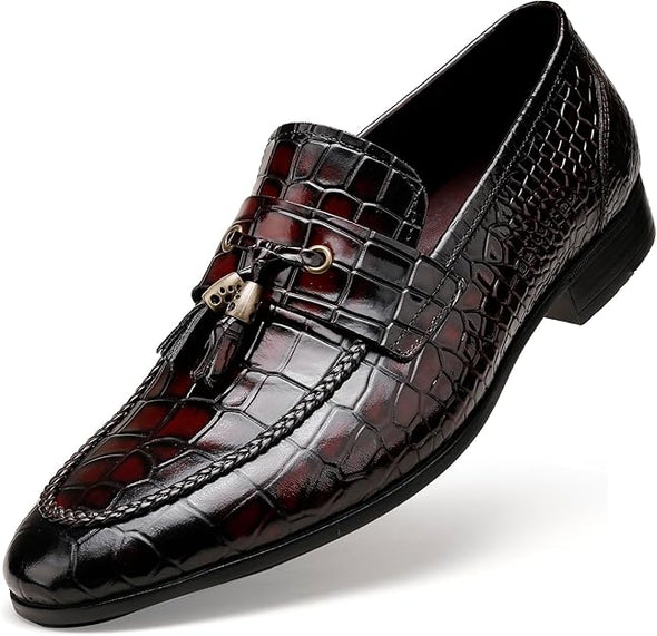 Casual Crocodile Printed Tassel Dress Shoes Leather Slip-on Penny Loafer for Men