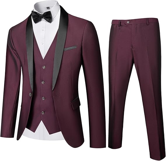 Mens 3-Piece Suit Shawl Lapel One Button Tuxedo Winter Fabric Slim Fit Dinner Jacket Vest Pants & Tie Set