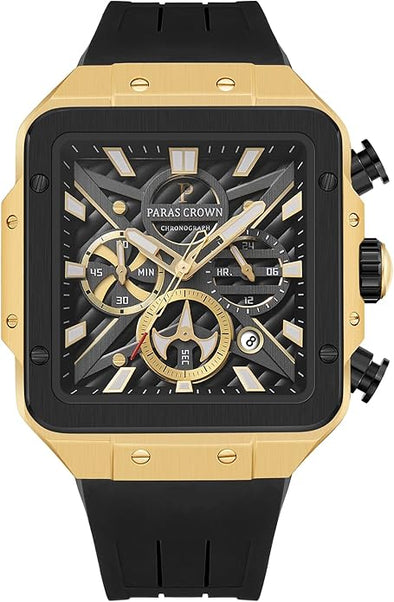 Mens Watches Ultra-Thin Square Stainless Steel case Silicone Strap with Analog Quartz for Chronograph Luminous Calendar Waterproof for Quartz Watch for Men