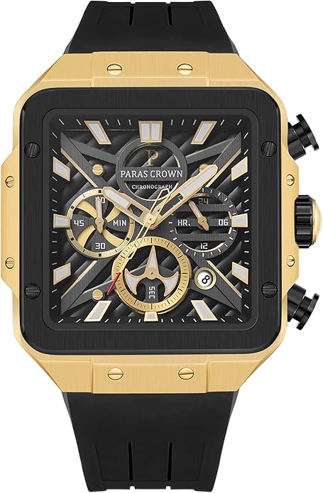 Mens Watches Ultra-Thin Square Stainless Steel case Silicone Strap with Analog Quartz for Chronograph Luminous Calendar Waterproof for Quartz Watch for Men