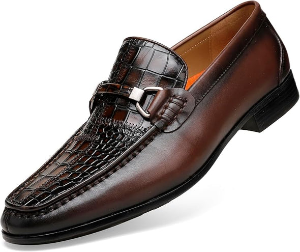 Men's Slip on Oxford Dress Shoes Crocodile Pattern Formal Leather Shoes for Men
