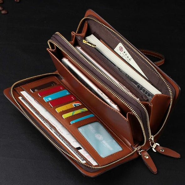 Mens Large Long Leather Clutch Hand Bag Wallet Purse Travel Passport Business Cell Phone Holster Credit Card Holder Wallets