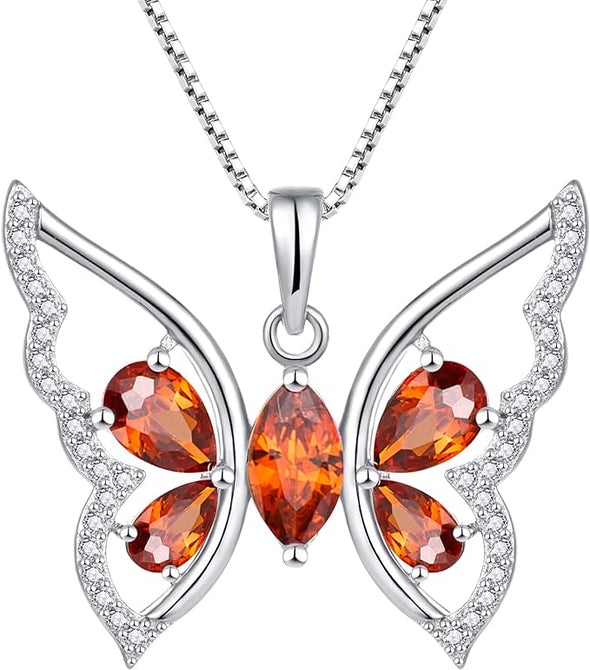 Butterfly Necklace for Women 925 Sterling Silver Birthstone Butterfly Pendant Jewelry Gifts