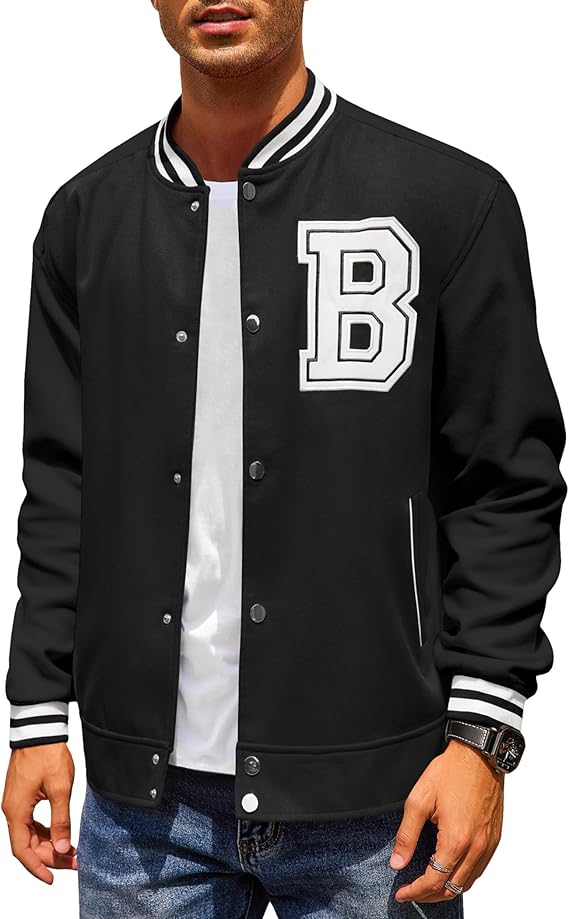 Men's Varsity Jacket Letterman Bomber Jacket Baseball Lightweight Wool Blend Jacket