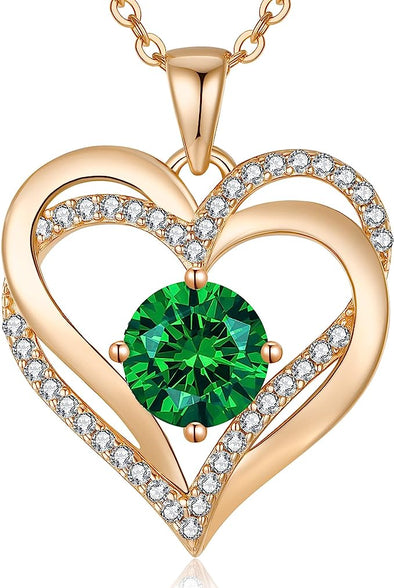 Love Heart Birthstone Necklaces for Women, 925 Sterling Silver Women Pendant Necklace, Mother’s Day Birthday Anniversary Jewelry Gift for Woman Mother Mom Wife Her Girlfriend Girl