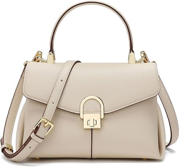 Top Handbag for Women Fashion Leather Tote Handbag Satchel Bag for Ladies Shoulder Bag, Zipper Pocket, Metal Button Lock.