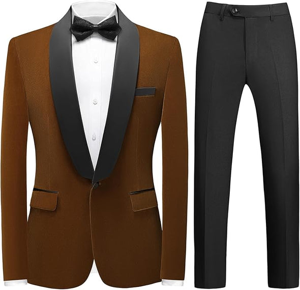 Mens Velvet Suits Slim Fit 2 Piece Tuxedo Suit for Men