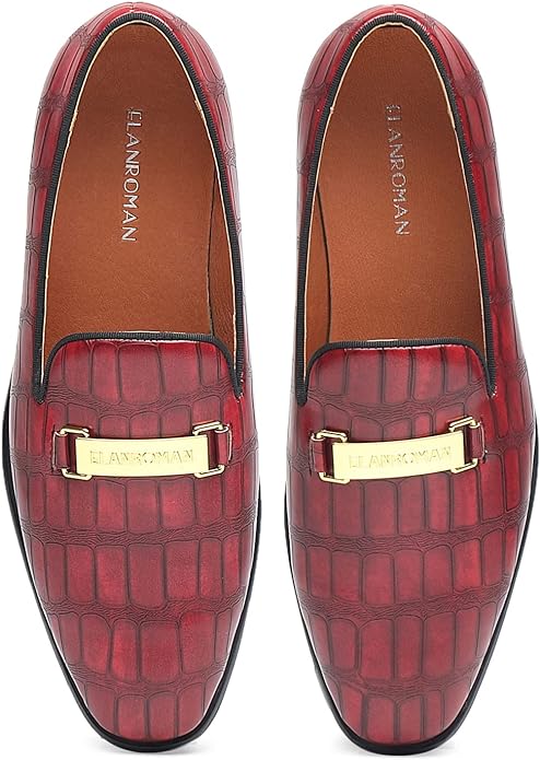 Men's Gold Buckle Loafers Fashion Pull-on Penny Party Wedding Shoes