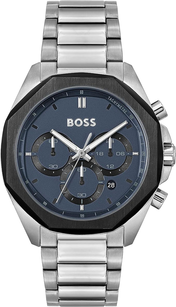 BOSS Cloud Men's Chronograph Stainless Steel Case and Link Bracelet Watch, Color: Silver