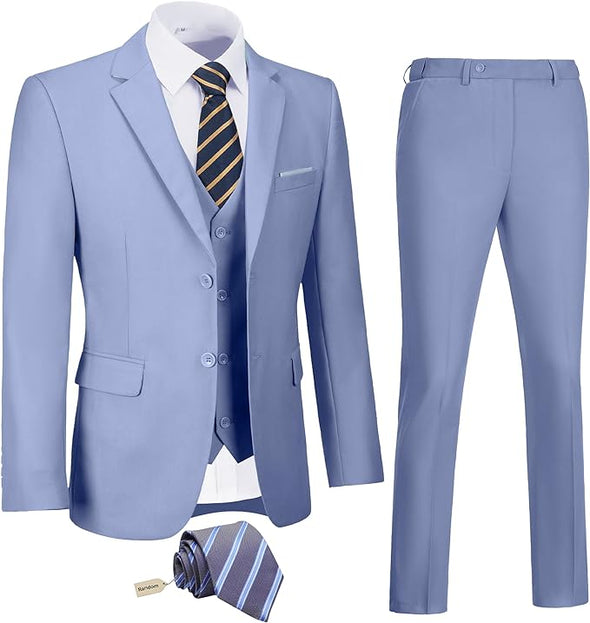 Men's Slim Fit 3 Piece Suit Two Button Business Wedding Dress Tux Suit Set Jacket Vest Pants with Tie