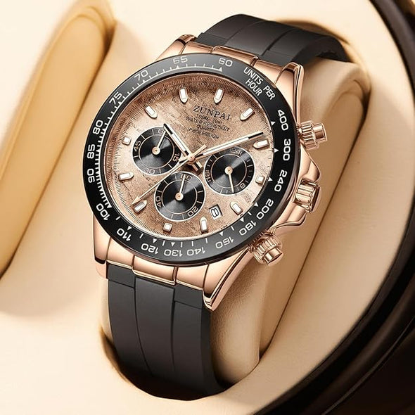 Men's Watch Panda Chronograph Dial Fashion Quartz Movement Wrist Watch Analog Business Waterproof Scratch Resistant Silicone Strap Rubber Band Sports Watches for Men