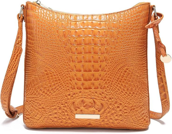 Shoulder Crocodile Flat Handbags for Women trendy Ladies Shoulder Bag Embossed Pattern Leather Crossbody Purse