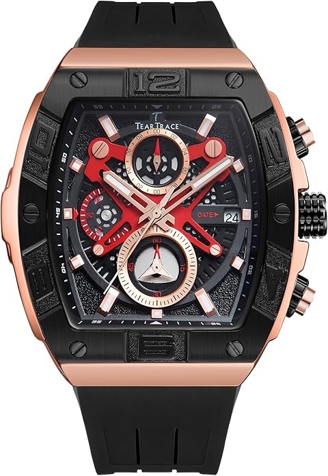 Men's Watch Analog Waterproof Fashion Date Wrist Watch, Skeleton Tonneau Watch for Men with Chronograph,Ideal for Sports Enthusiasts