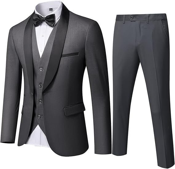 Mens 3-Piece Suit Shawl Lapel One Button Tuxedo Winter Fabric Slim Fit Dinner Jacket Vest Pants & Tie Set