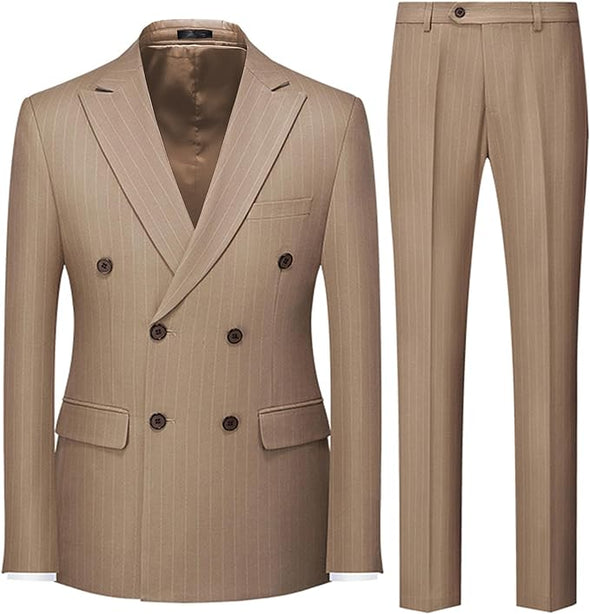 Men's Suits 2 Piece Pinstripe Double Breasted Tuxedo Suit for Men Slim Fit Formal Dress Blazer Jacket Pants