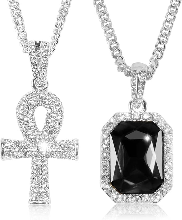 18K Gold Iced Out Cross Pendant 316L Stainless Steel Cuban Link Chain Necklace For Men Women