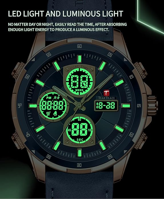 Watches for Men Luxury Waterproof Calendar Leather Strap Digital Chronograph Analog Wristwatch Mens Watches…