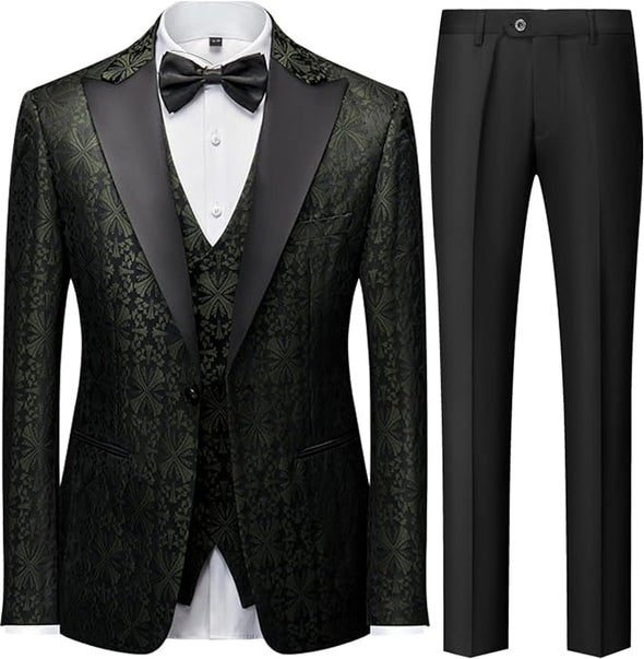 Men Suit 3 Piece Slim Fit Tuxedo for Men Paisley Suit Tux Shawl Lapel One Button Blazer Waistcoat Pants Set for Prom