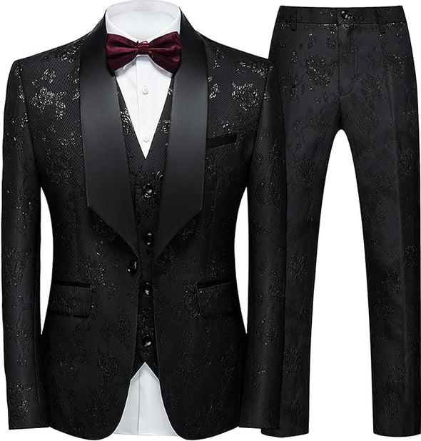 Men Suit 3 Piece Slim Fit Tuxedo for Men Paisley Suit Tux Shawl Lapel One Button Blazer Waistcoat Pants Set for Prom