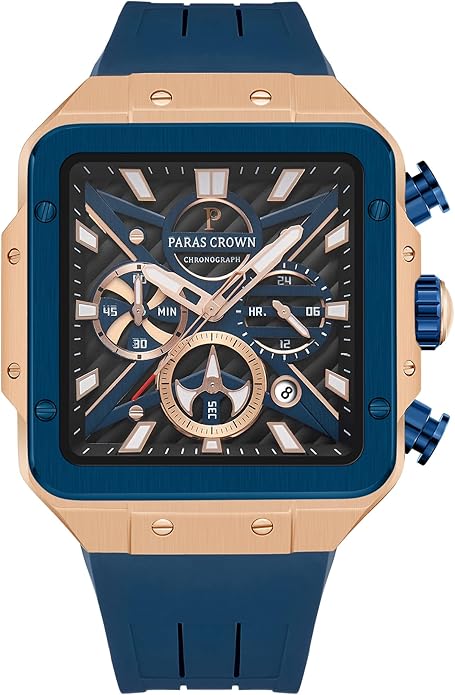 Mens Watches Ultra-Thin Square Stainless Steel case Silicone Strap with Analog Quartz for Chronograph Luminous Calendar Waterproof for Quartz Watch for Men