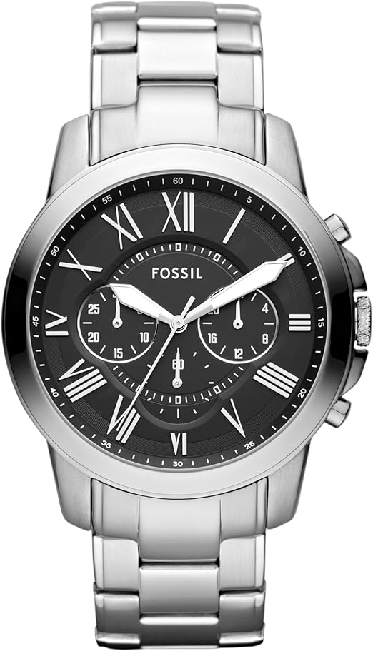 FOSSIL Watch with Chronograph or Automatic Display and Genuine Leather or Stainless Steel Band