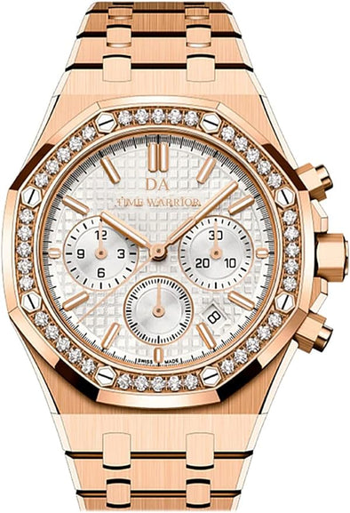 TIME WARRIOR Men's Watches DA Royalty Rose Gold Luxury Watch Chronograph 316 Stainless Steel, Blue Dial, Quartz Movement AP Style
