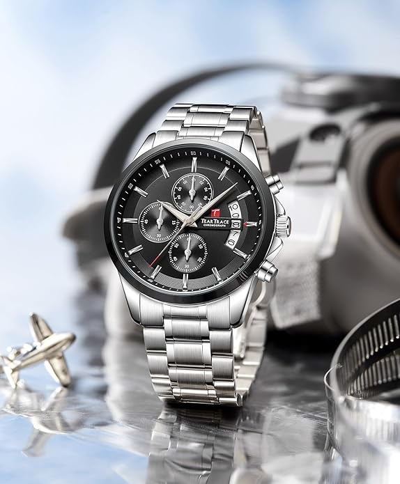 Man Luxury Business Waterproof Stainless Steel Chronograph Quartz Analog Wristwatch