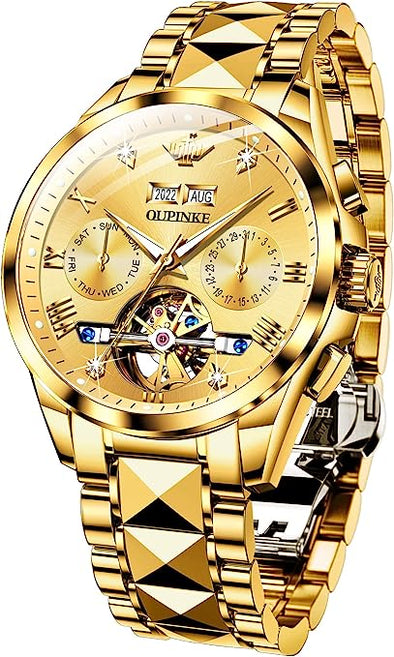 OUPINKE Mens Automatic Watches Diamond Skeleton Self Winding Luxury Dress Wrist Watch Sapphire Crystal Tungsten Steel Luminous Waterproof