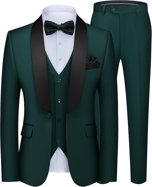 Men's 3 Piece Suit Slim Fit Solid One Button Party Wedding Tuxedo Suits Blazer Jacket Vest Pants Set