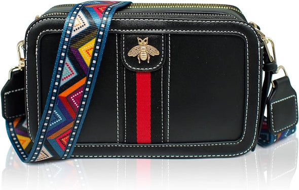 Designer Bee Crossbody Purse for Women PU Leather Shoulder Handbag Camera Clucth