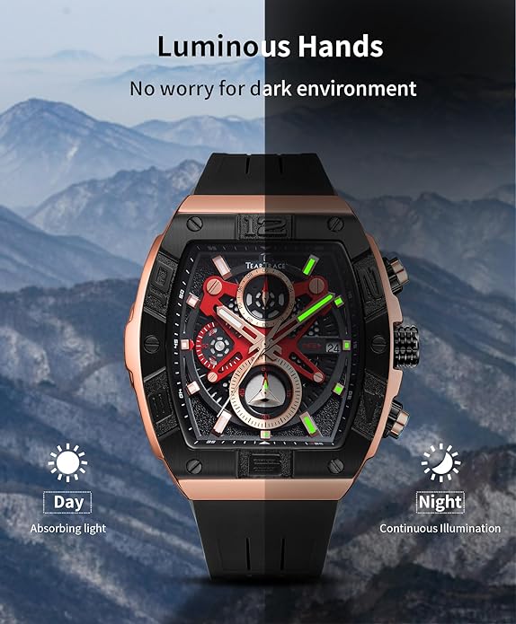 Men's Watch Analog Waterproof Fashion Date Wrist Watch, Skeleton Tonneau Watch for Men with Chronograph,Ideal for Sports Enthusiasts