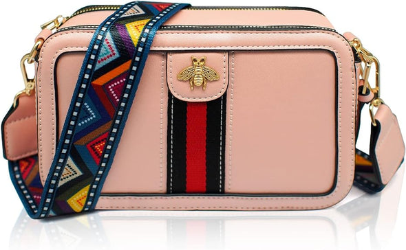 Designer Bee Crossbody Purse for Women PU Leather Shoulder Handbag Camera Clucth