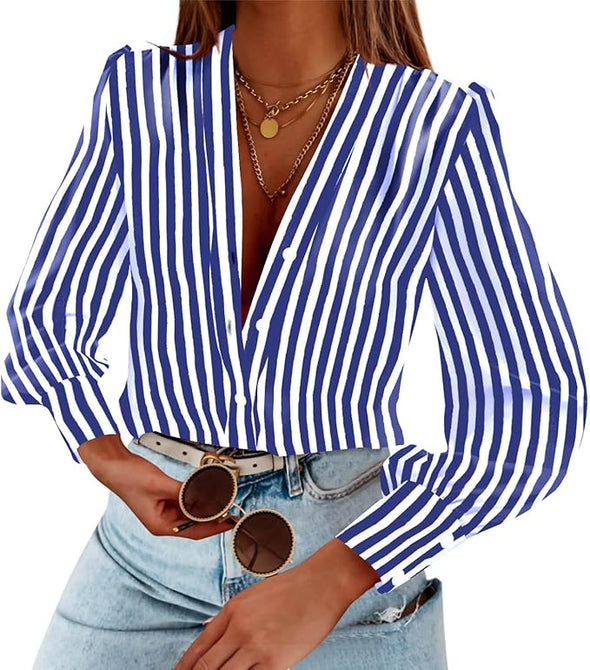 Women's Business Casual Tops Summer Long Sleeve Silk Button Down Shirts V Neck Chiffon Blouses…