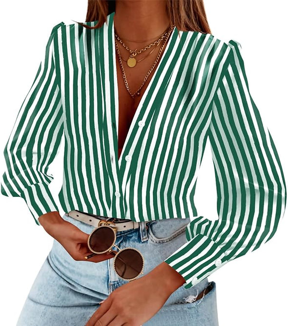 Women's Business Casual Tops Summer Long Sleeve Silk Button Down Shirts V Neck Chiffon Blouses…
