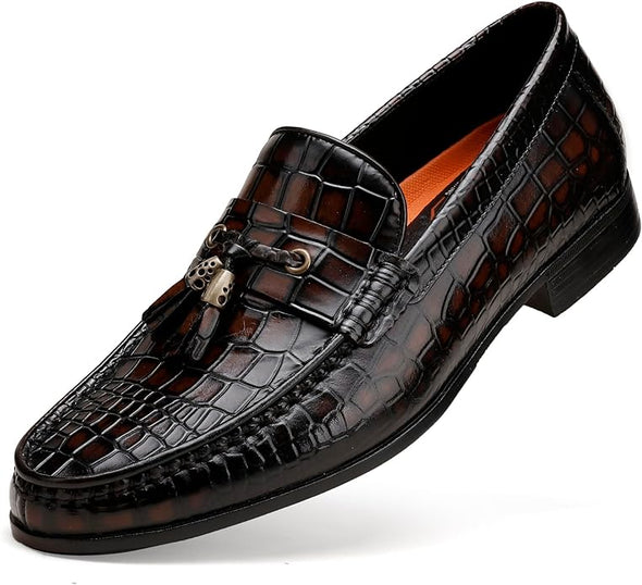 Black Tassel Loafer for Mens, Classic Smooth Leather Tassel Dress Shoes for Men