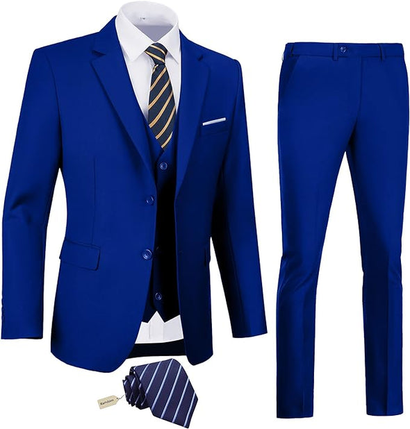 Men's Slim Fit 3 Piece Suit Two Button Business Wedding Dress Tux Suit Set Jacket Vest Pants with Tie