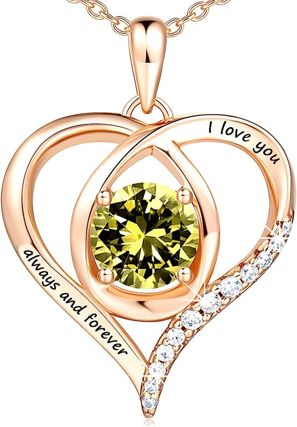 Necklaces for Women, 18K Rose Gold Over 925 Sterling Silver Heart Necklace for Women, Dainty Necklace for Women Pendant Necklace, Birthstone Twisted Silver Jewelry Mothers Day Gifts For Mom Birthday Gifts New Mom Gifts for Women