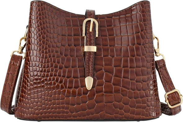 Women Retro Alligator Bucket Bags Crocodile Pattern Designer Shoulder Bag Ladies PU Purse Crossbody Wallet Bag