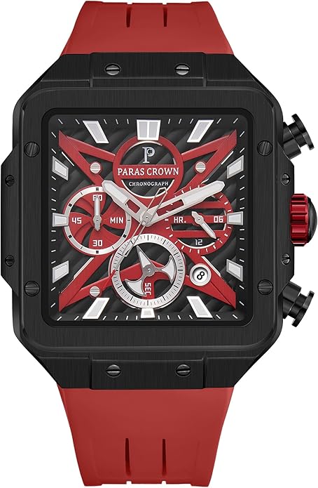 Mens Watches Ultra-Thin Square Stainless Steel case Silicone Strap with Analog Quartz for Chronograph Luminous Calendar Waterproof for Quartz Watch for Men