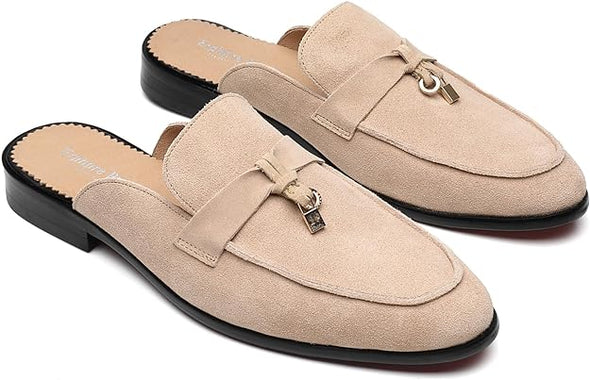 Mens Black Backless Loafers Genuine Leather Mules Shoes