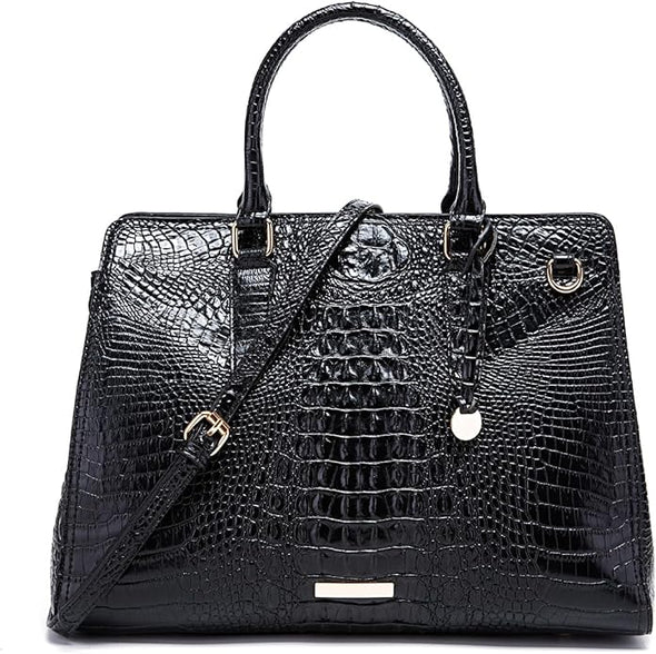 Women's Totes Briefcase for Work Waterproof Shoulder Bag Large Capacity Crocodile Embossed Vegan Leather Handbag