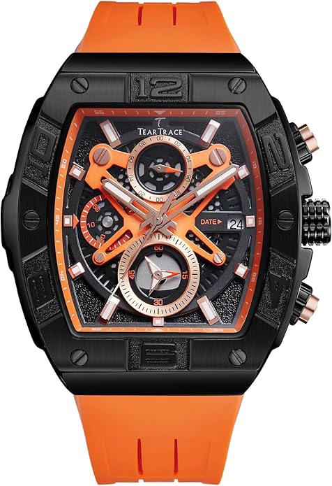 Men's Watch Analog Waterproof Fashion Date Wrist Watch, Skeleton Tonneau Watch for Men with Chronograph,Ideal for Sports Enthusiasts