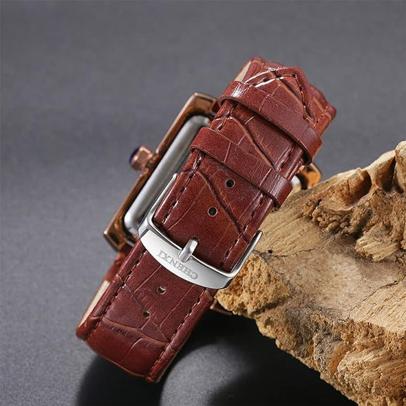 Retro Men Square Watch Quartz Calendar Leather Watch Independent Second Dial Dress Wrist Watch for Men Black Blue Brown