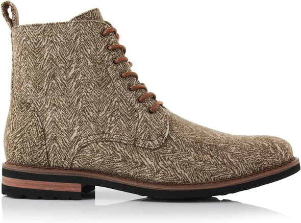 Grey Woolen and Leather Lace-up Fashion Chukka Boots with Zipper Closure