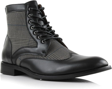 Men's Wing-Tip Plaid Dress Boots