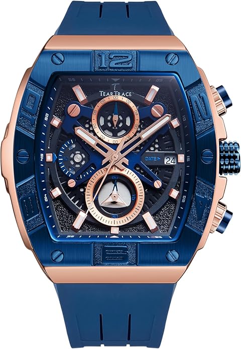 Men's Watch Analog Waterproof Fashion Date Wrist Watch, Skeleton Tonneau Watch for Men with Chronograph,Ideal for Sports Enthusiasts